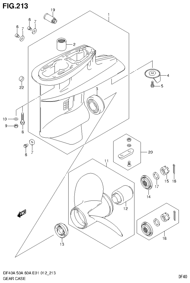 Suzuki DF40AST, DF50A, DF50ATH GEAR CASE (DF60A E1) parts diagram